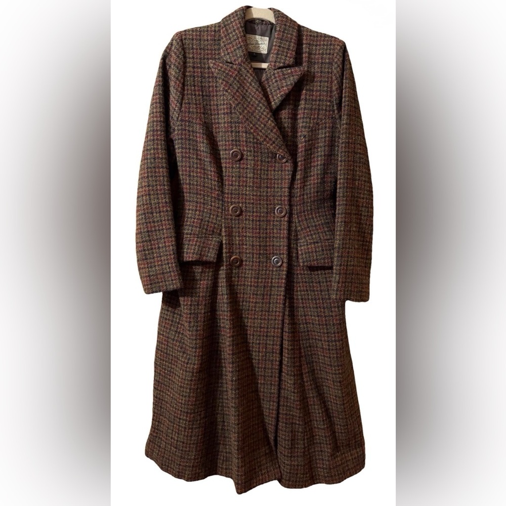 Lena Hoschek Lawrence Coat Plaid Double-Breasted Harris Tweed Coat - Size L